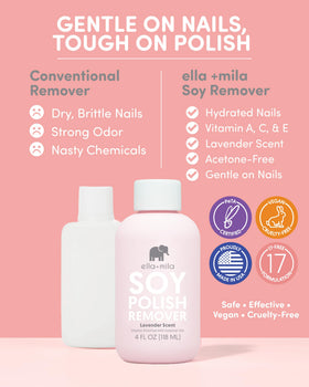 Dissolvant à Ongles ella+mila 118 ml en utilisation sur un coton