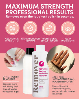 Dissolvant d'ongles ella+mila avec bouchon en haut