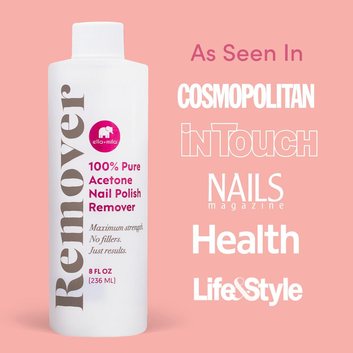 Dissolvant d'ongles ella+mila avec des cotons et des outils à manucure
