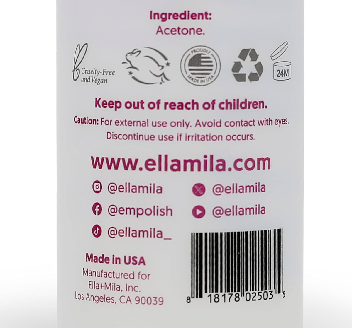 Dissolvant d'ongles ella+mila sur une table de manucure