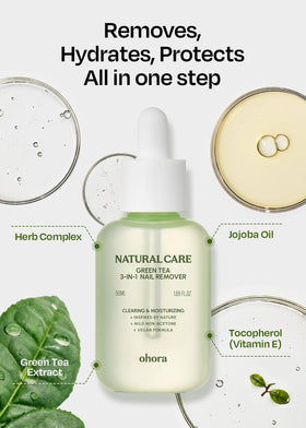 Dissolvant ohora 3-en-1 au thé vert accompagné d'outils de manucure