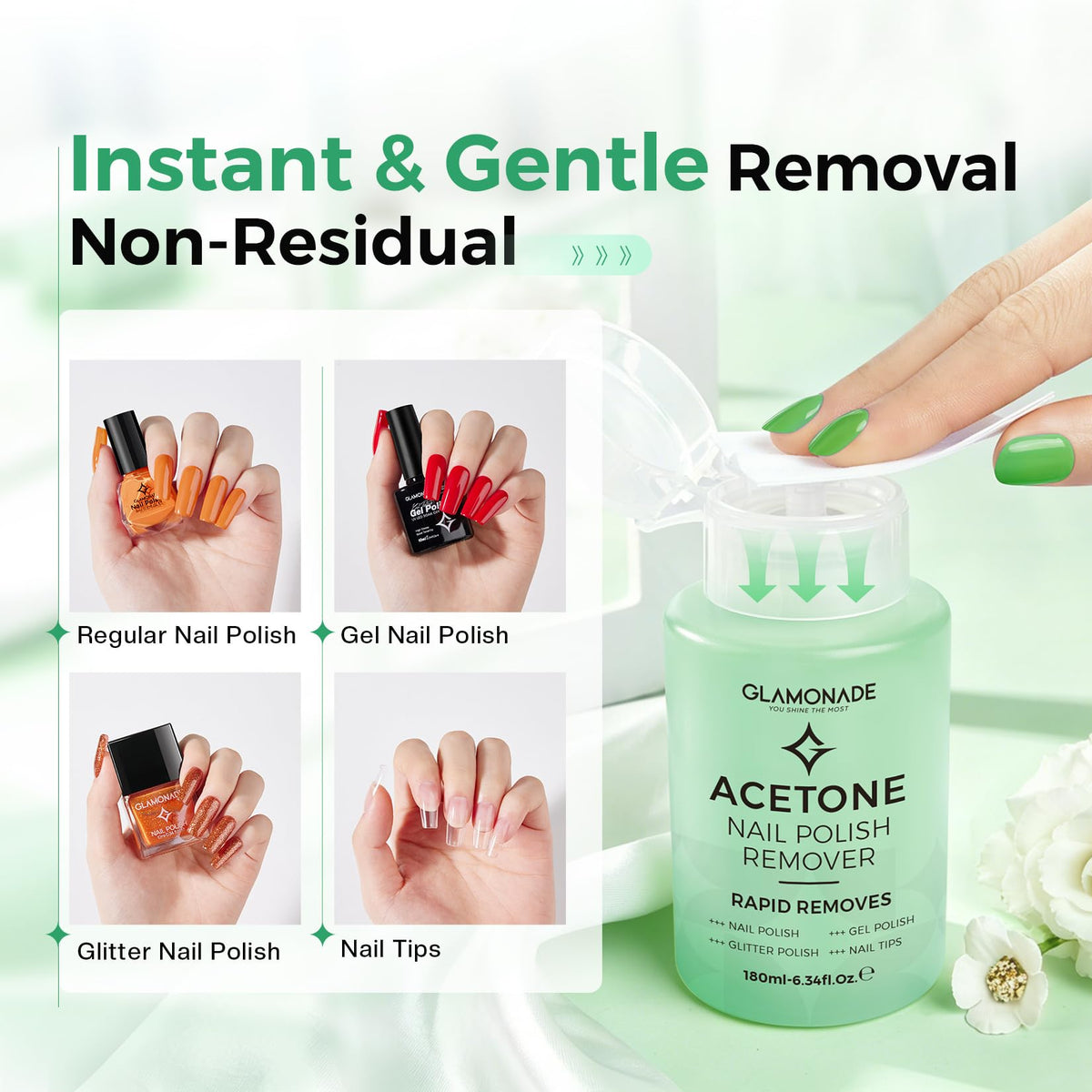 Dissolvant vernis à ongles Glamonade 180ml et aloe vera