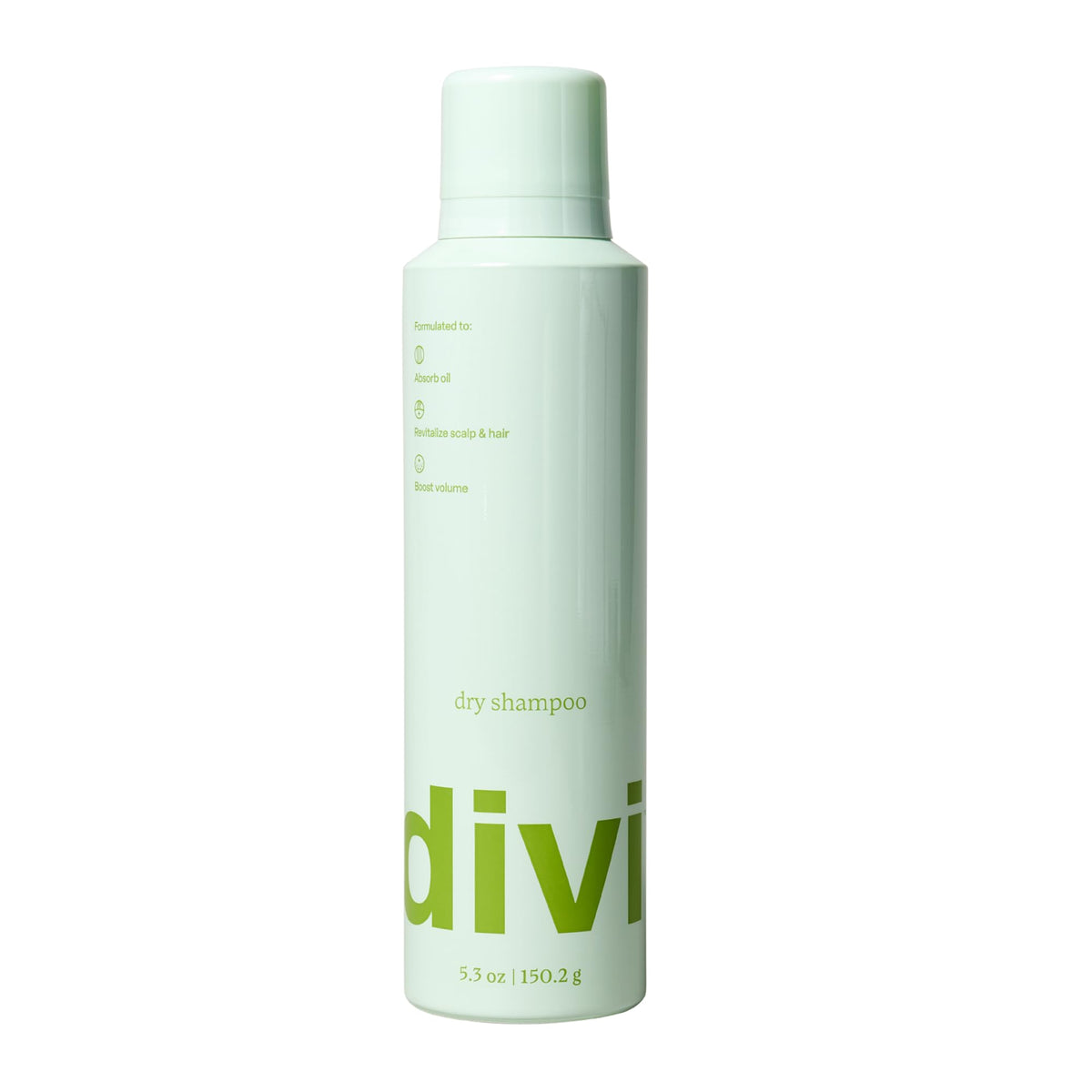Divi Shampoo Sec 5,3 oz vue de face avec spray