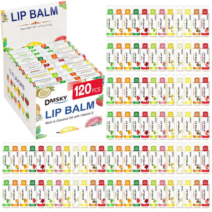 Dmsky Baume à lèvres 120 pièces avec 12 saveurs naturelles en présentation