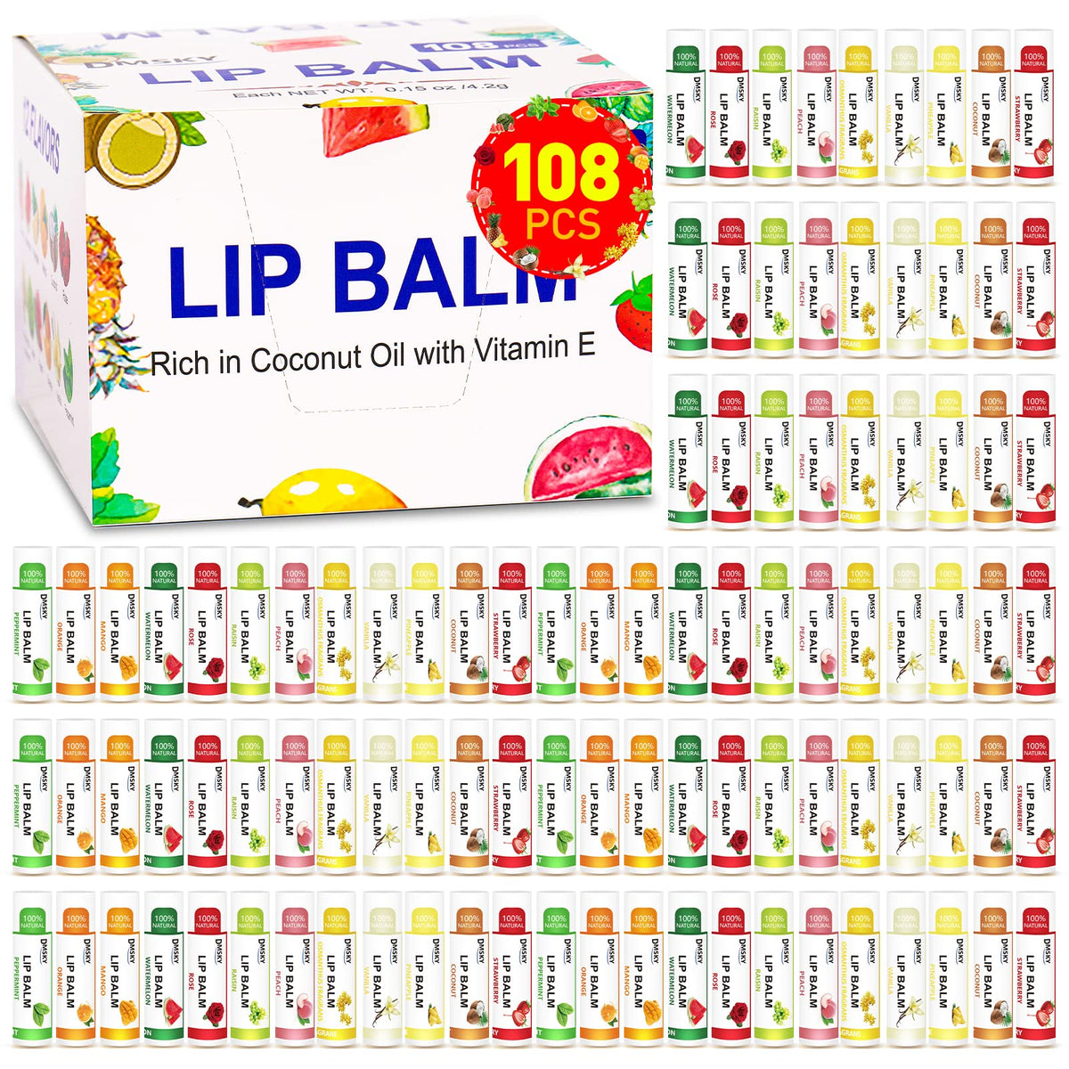 Dmsky pack de 108 baumes à lèvres avec 12 saveurs différentes