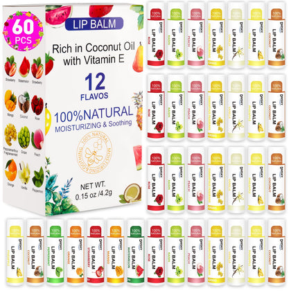 Dmsky pack de 60 baumes à lèvres avec 12 saveurs différentes