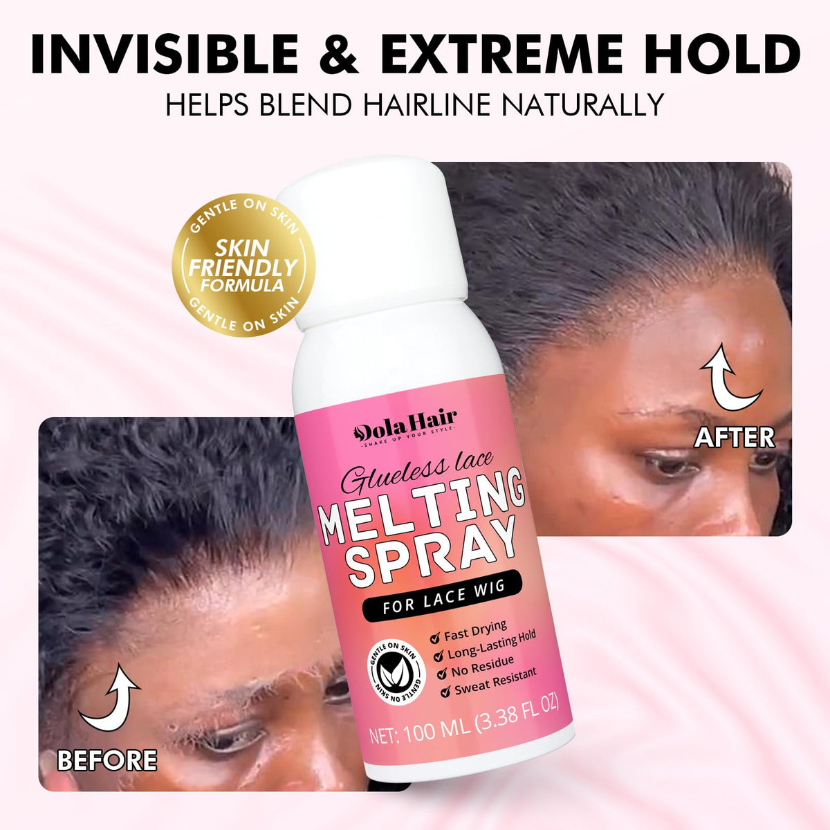 Dolahair Spray en utilisation sur une perruque