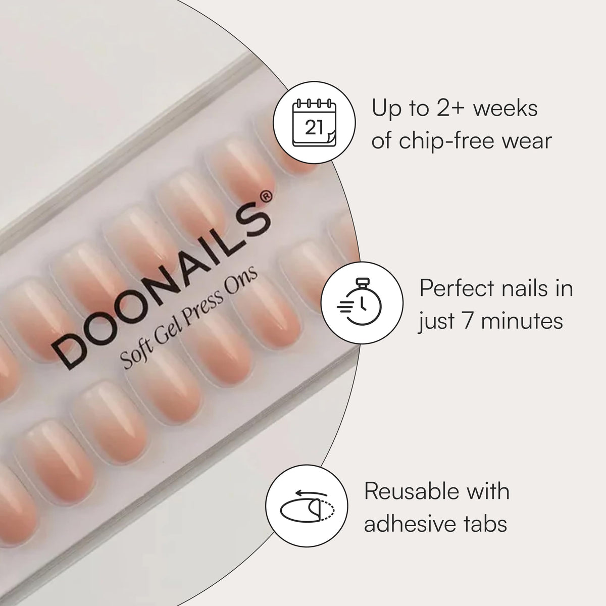 Doonails Faux Ongles Press-On Gel Souple en rose-blanc ombré