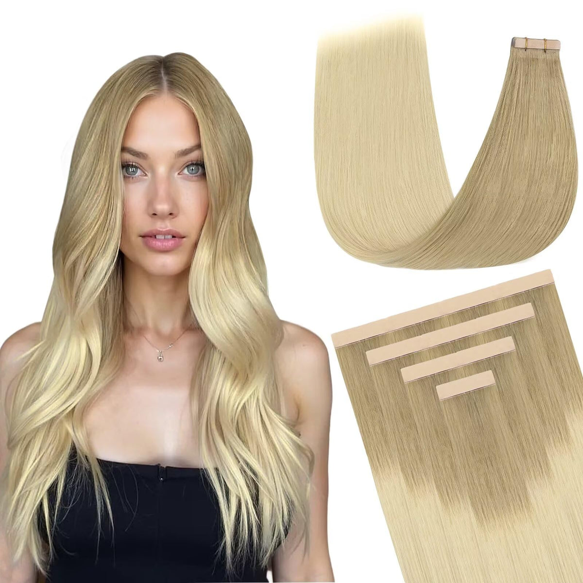 DOORES extensions capillaires à ruban en cheveux humains 20 pièces, couleur naturelle