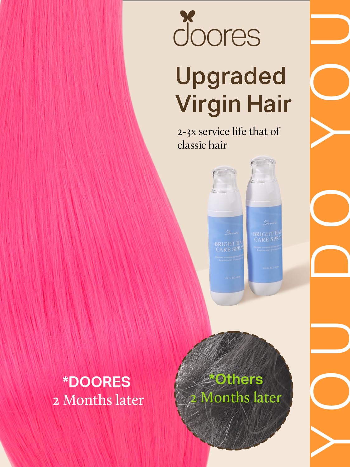 DOORES extensions capillaires en cheveux humains, application facile à la maison