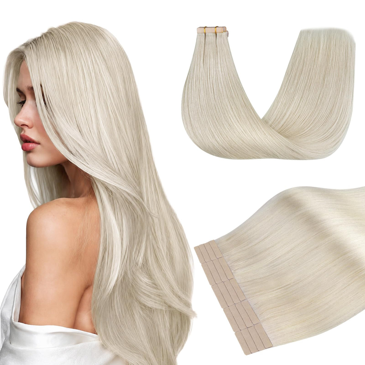 DOORES extensions capillaires tape in cheveux humains, couleur naturelle