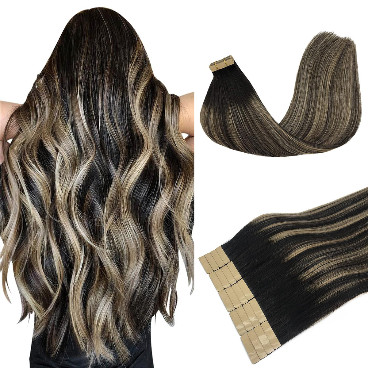 DOORES Extensions de Cheveux à Bande Adhésive, vue de face