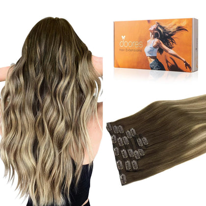 DOORES extensions de cheveux clip-in en cheveux humains, couleur ombrée
