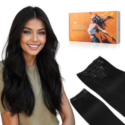 DOORES extensions de cheveux clip-in en cheveux humains, ensemble avec clips