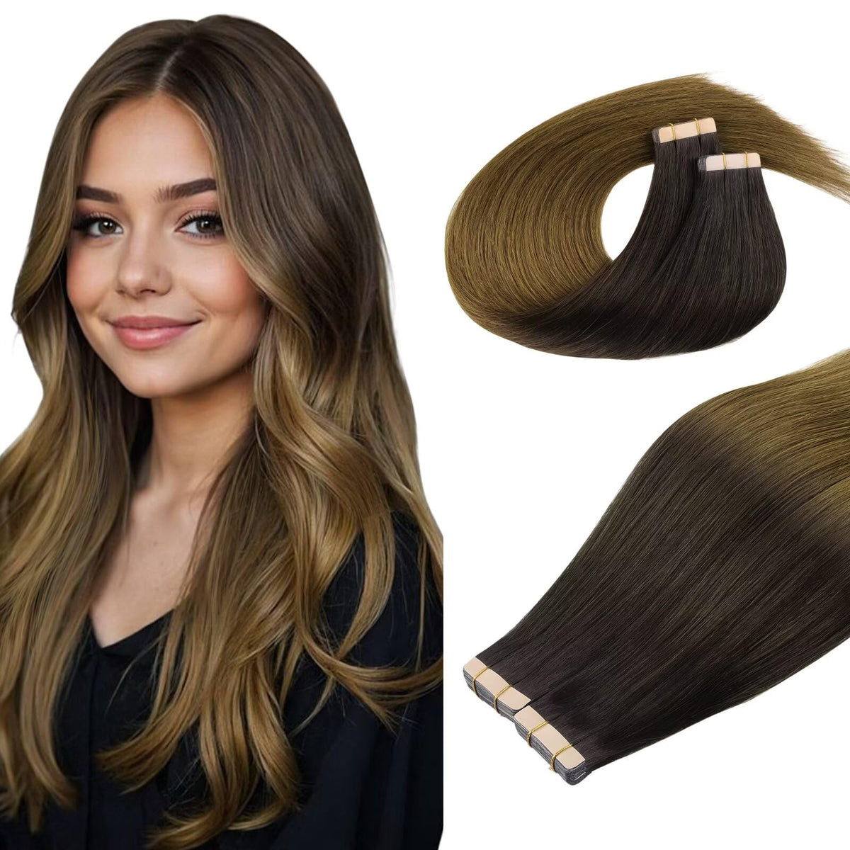 DOORES extensions de cheveux humains 110g, vue avant avec couleur naturelle