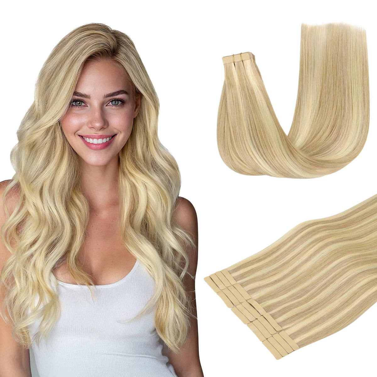 DOORES Extensions de Cheveux Naturels 20 pcs en couleur balayage
