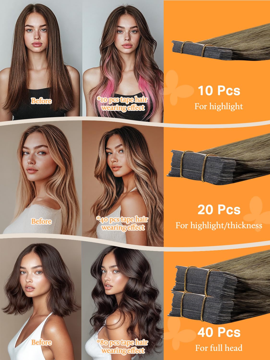 DOORES Extensions de Cheveux Naturels avec ruban adhésif