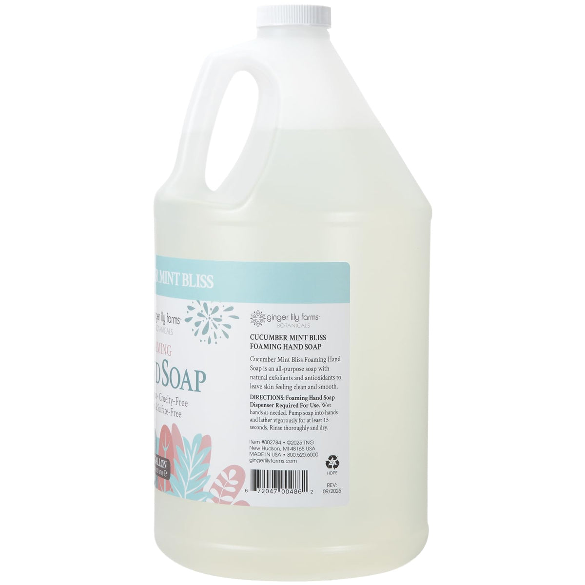 Dos du savon moussant Ginger Lily Farms avec informations sur les ingrédients