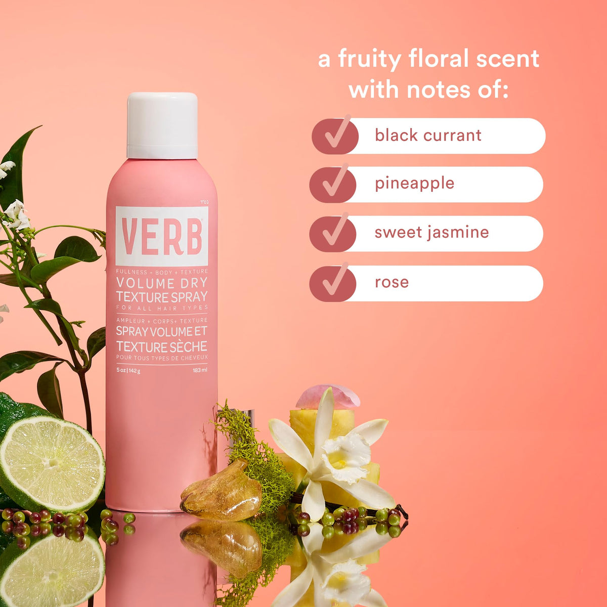 Dos du spray texturant VERB Volume 1,6 oz avec étiquette détaillée