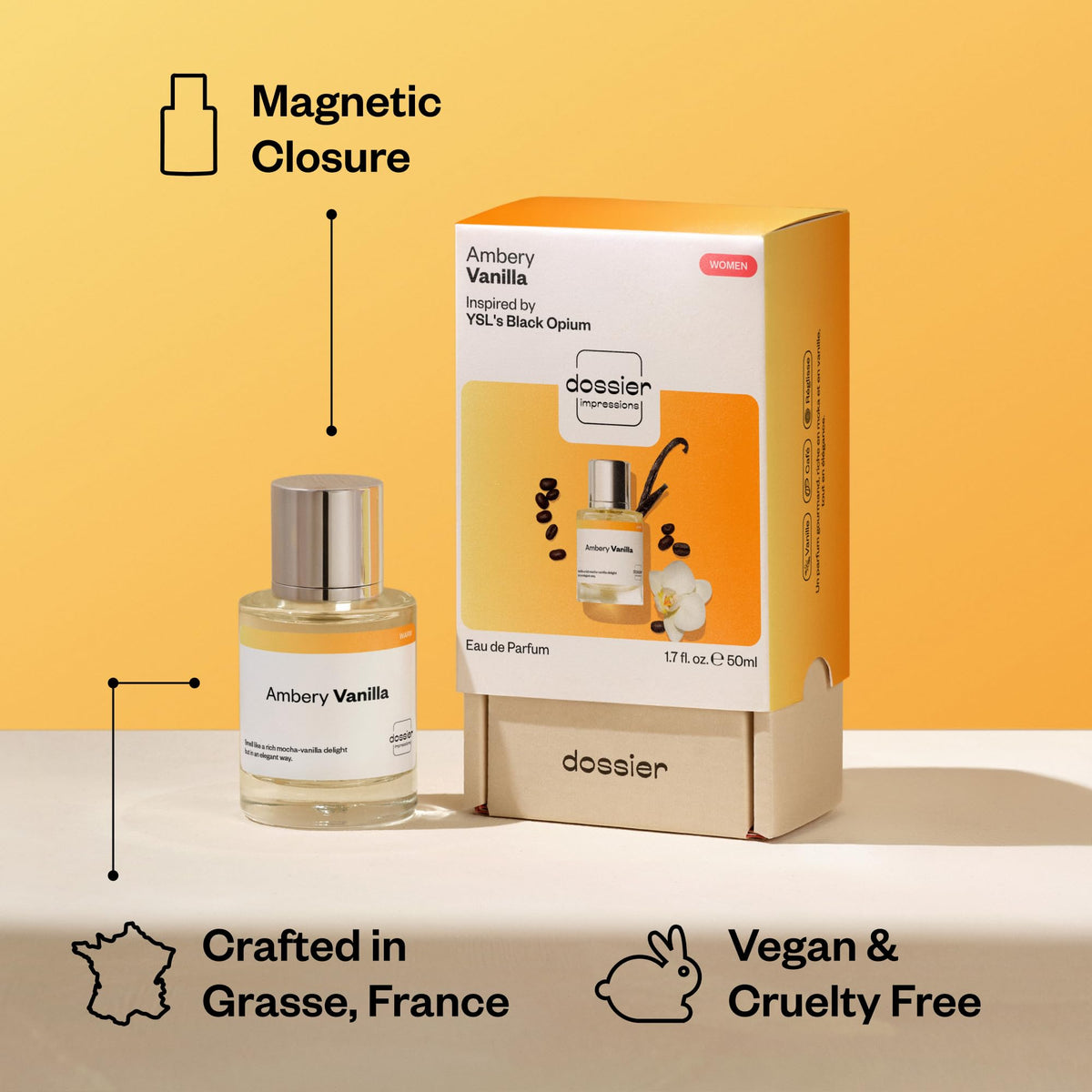 Dossier Ambery Vanilla Eau de Parfum avec fleurs