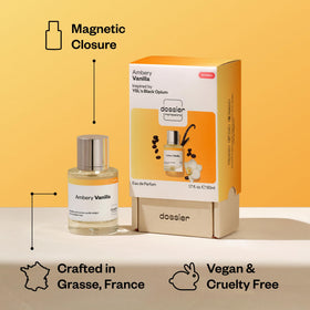 Dossier Ambery Vanilla Eau de Parfum avec fleurs