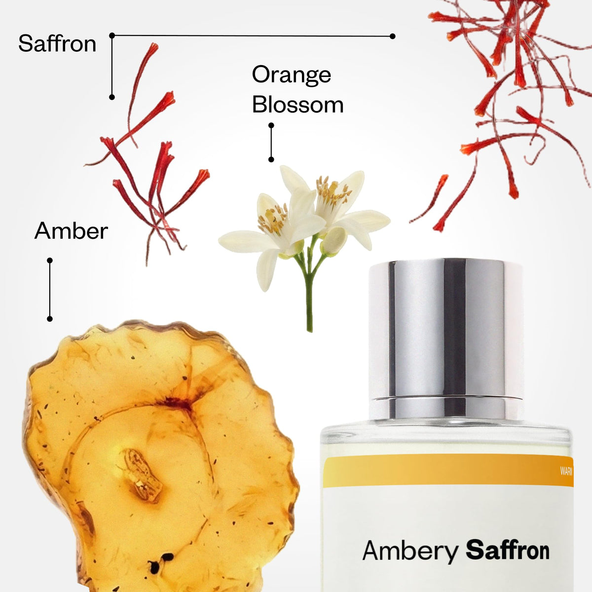 Dossier Eau de Parfum Ambery Saffron 50ml flacon côté