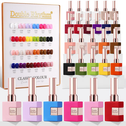 Double Rhythm 28Pcs Gel Nail Polish Set avec flacons rouges et roses