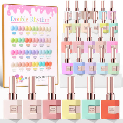 Double Rhythm 28Pcs Gel Nail Polish Set with pastel colors