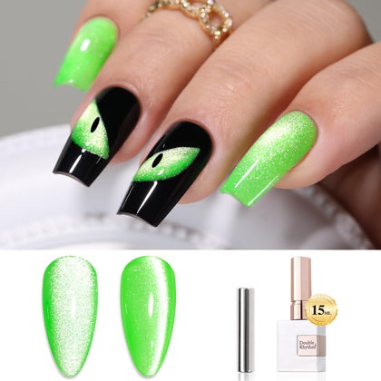 Double Rhythm Gel Polish Cat Eye 15ml couleur verte avec outil magnétique