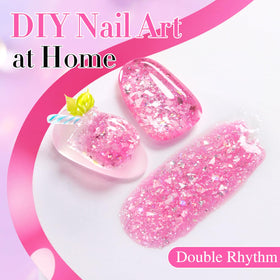 Double Rhythm Gel Polish Pailleté 15ml Rose Shell-B1204 à côté d'outils de manucure