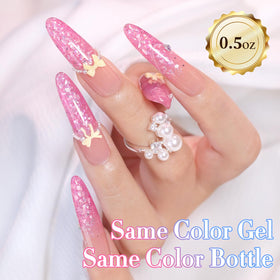 Double Rhythm Gel Polish Pailleté 15ml Rose Shell-B1204 avec fond neutre