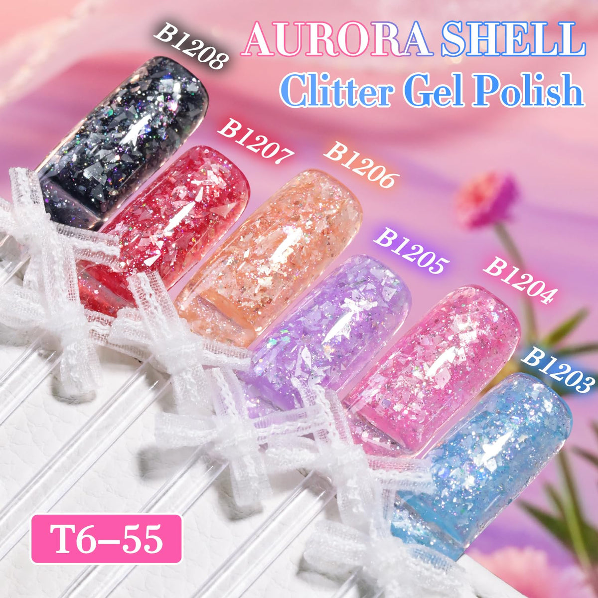 Double Rhythm Gel Polish Pailleté 15ml Rose Shell-B1204 en usage sur des ongles