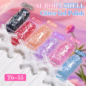 Double Rhythm Gel Polish Pailleté 15ml Rose Shell-B1204 en usage sur des ongles