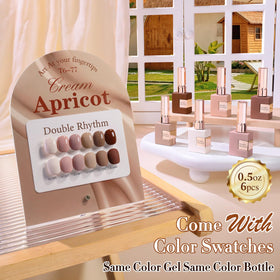 Double Rhythm Gel Polish Set 6 Pcs 15 ML flacons alignés sur une table