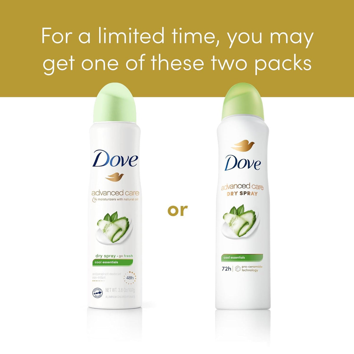 Dove Antiperspirant Déodorant Cool Essentials spray sec 3 x 3,8 oz arrière