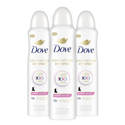Dove Antiperspirant Déodorant Spray Clear Finish 3 Count vue avant