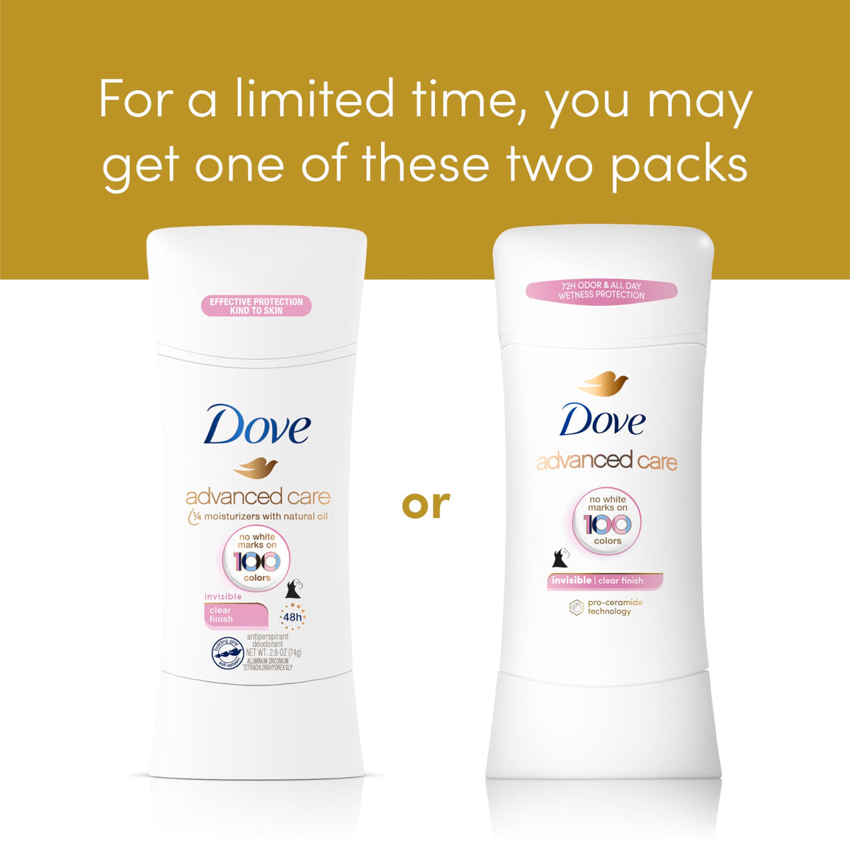 Dove Antiperspirant Déodorant Stick Care Avancé sans taches sur les vêtements