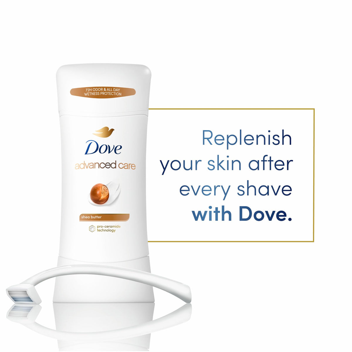 Dove Antiperspirant Stick Beurre de Karité application sur peau