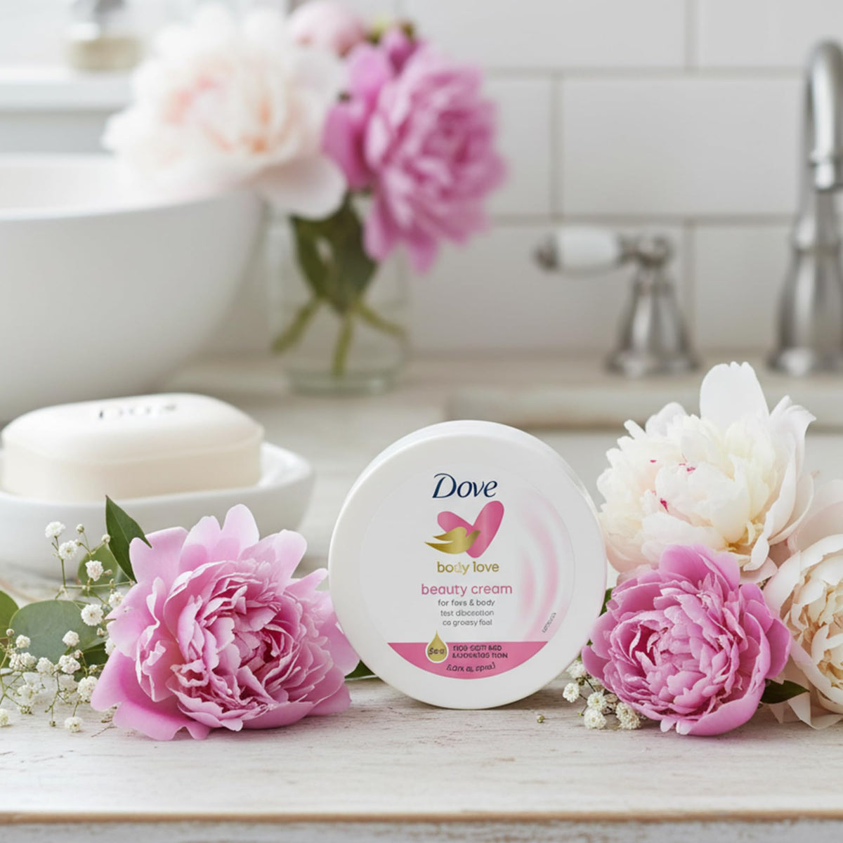 Dove Crème Beauté Nourrissante pot ouvert montrant la texture