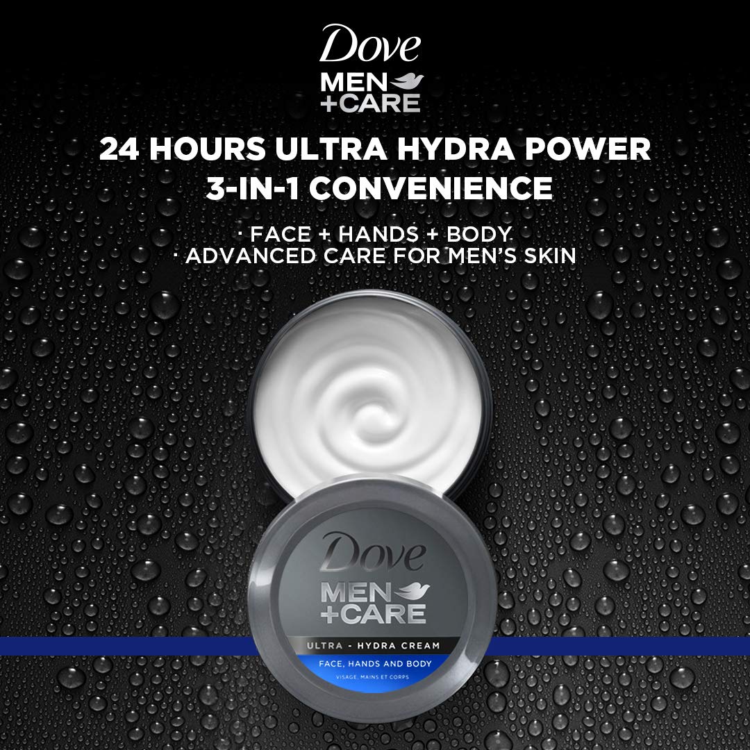 Dove Crème Ultra Hydra pour Homme 4-pack sur fond blanc