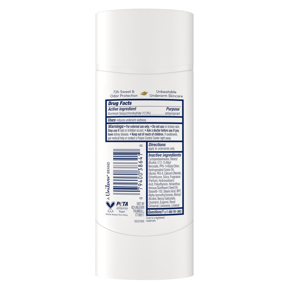 Dove Déodorant Antiperspirant Stick sur fond blanc