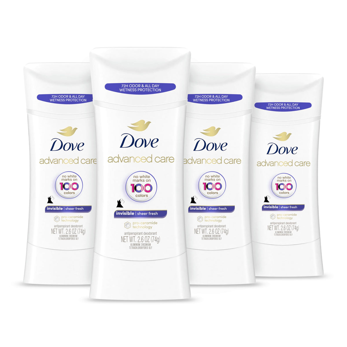 Dove Déodorant Antitranspirant Stick Advanced Care 4 Compteurs vue de face