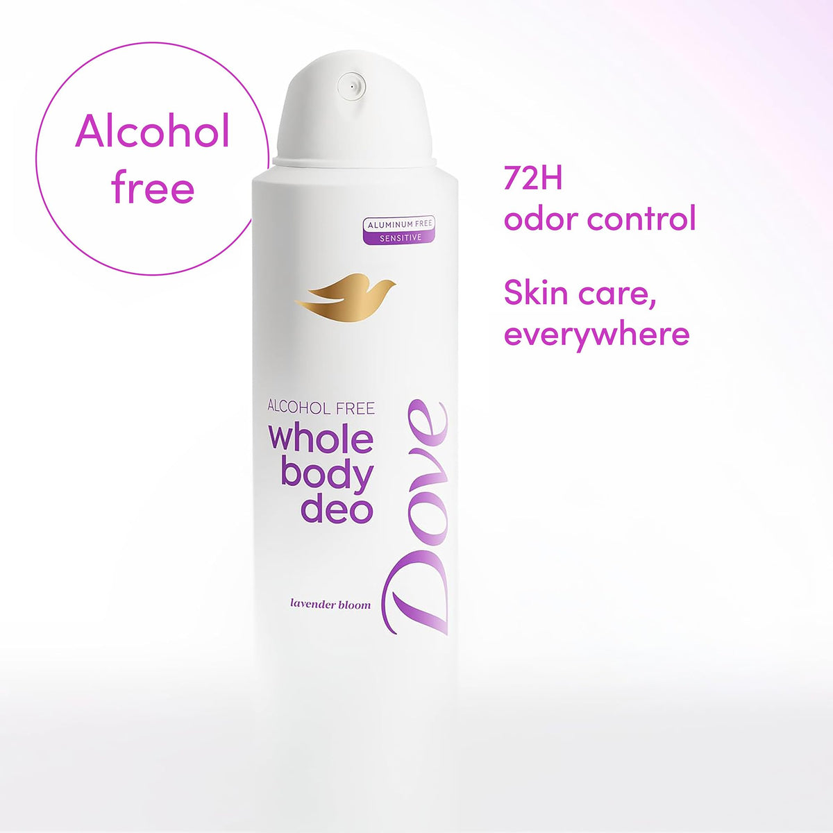 Dove Déodorant Spray Corps Complet Lavande 4 oz sur une table