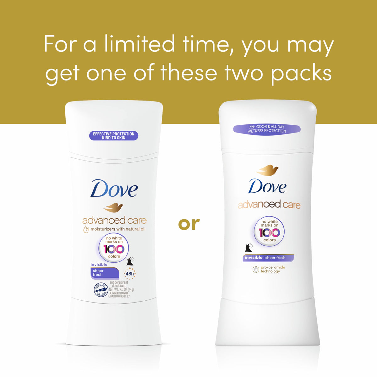 Dove Déodorant Stick Advanced Care sur un fond neutre