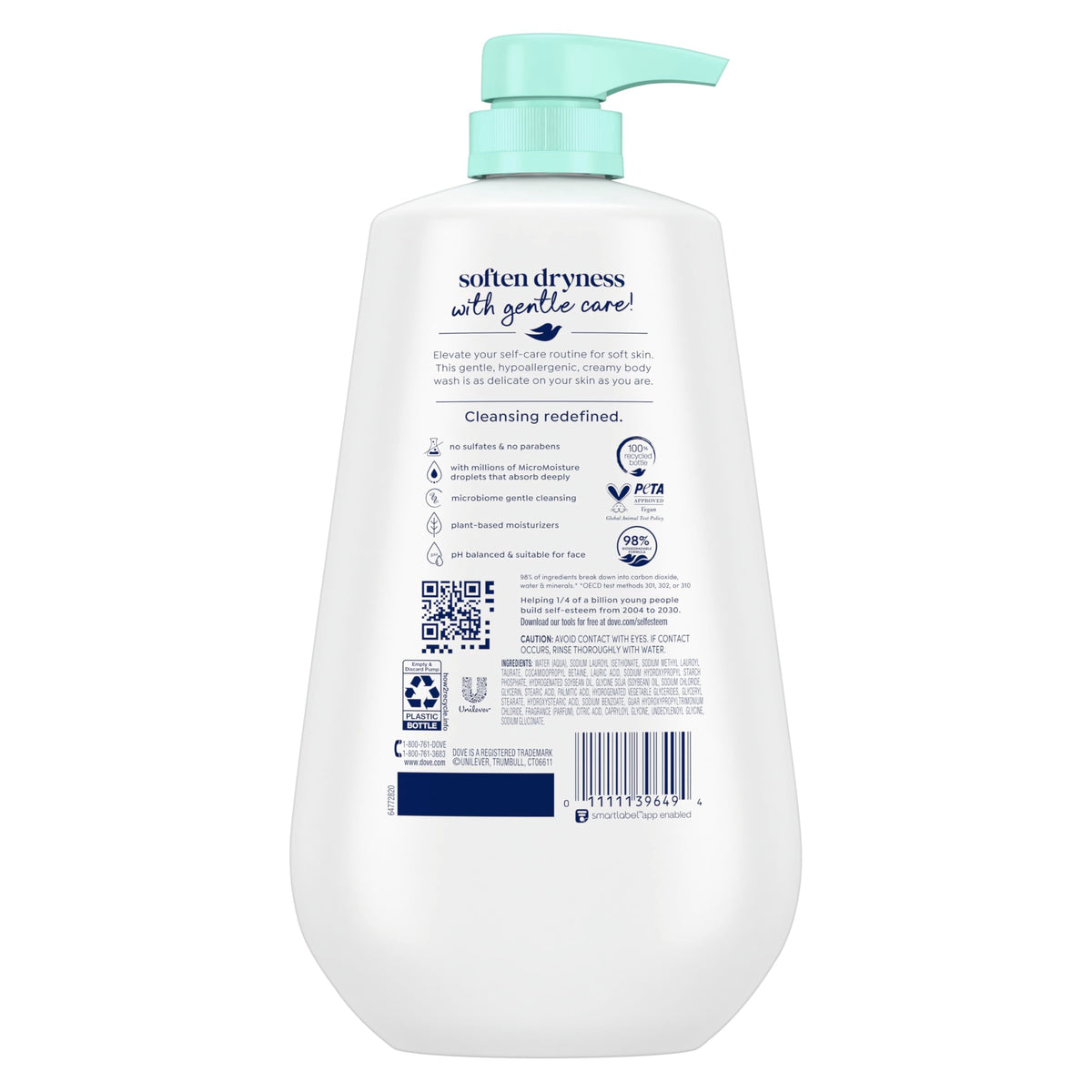 Dove gel douche 900ml avec pompe, côté