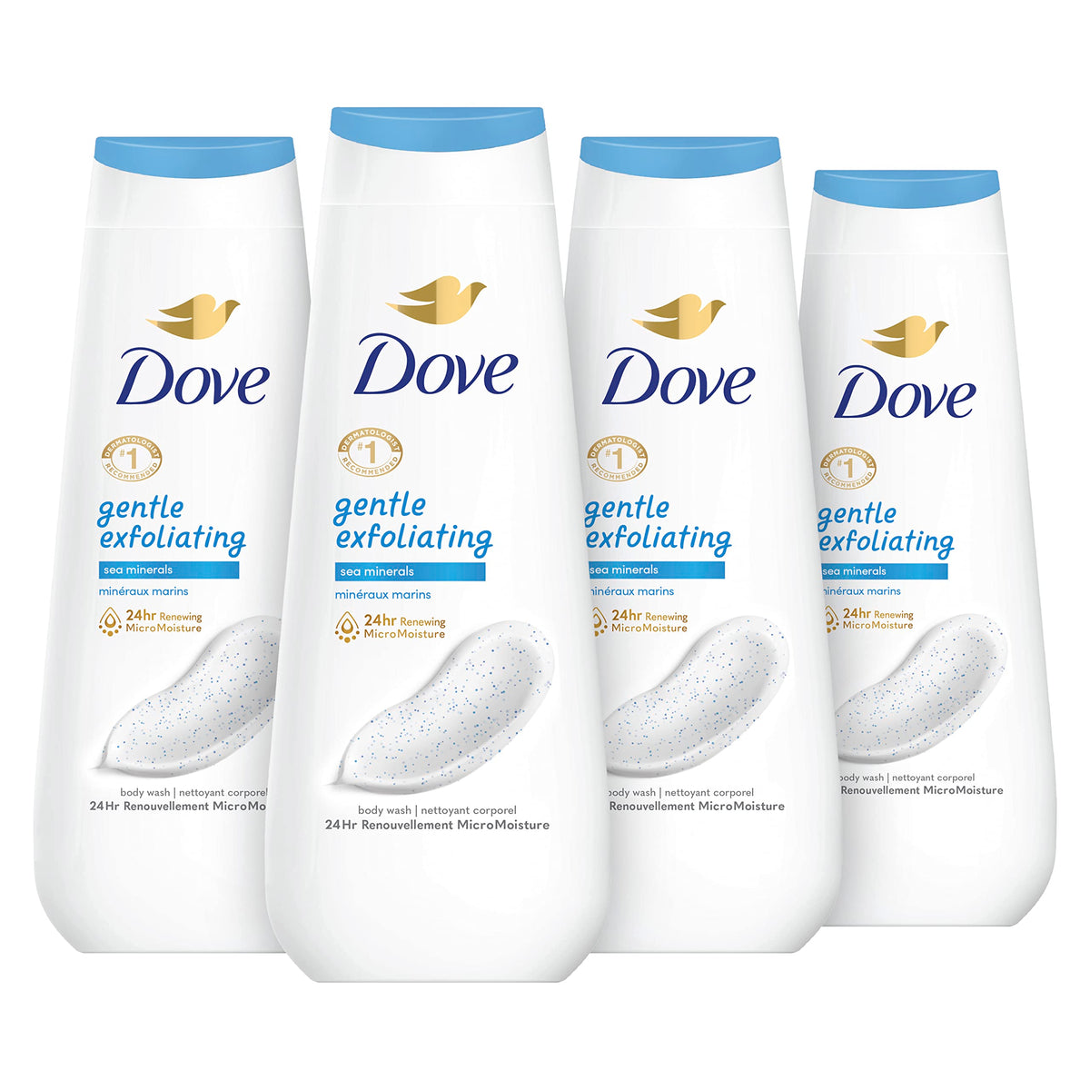 Dove Gel Douche Exfoliant Doux 4x 20 oz avec Minéraux Marins, vue avant
