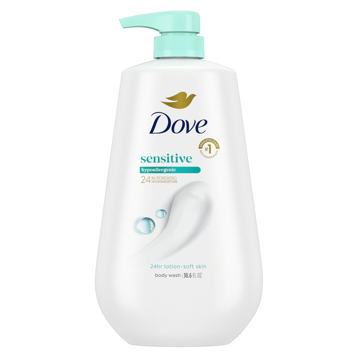 Dove gel douche hydratant 24h pour peau sensible, vue avant