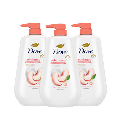 Dove Gel Douche Rééquilibrant 3 Compte Pêche Blanche & Lait de Riz vue de face