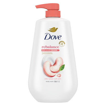 Dove gel douche rééquilibrant 990g avec étiquette visible