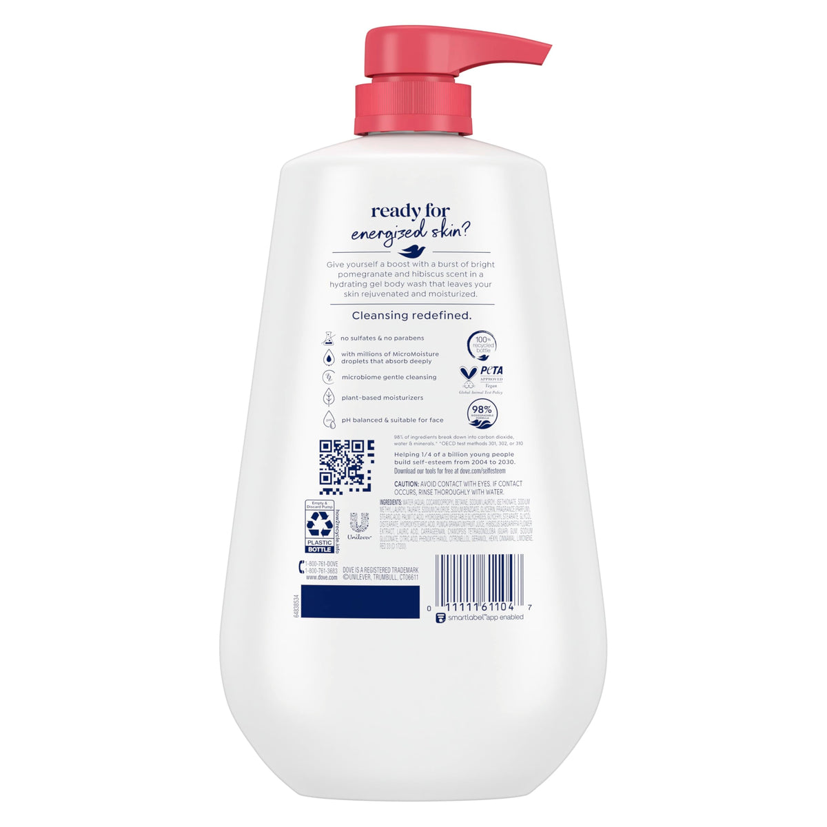 Dove Gel Douche Réjuvenant étiquette avec ingrédients